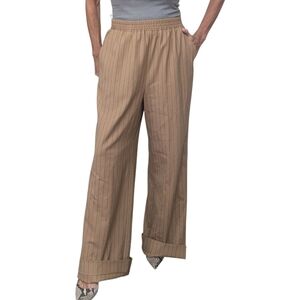 La Ligne New York M Pinstripe Wool Blend Elastic Waist Tailored Trousers
